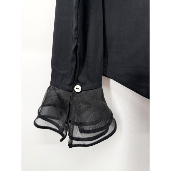 Chic Black Ruffled Women's Button Down Shirt - Picture 4 of 12